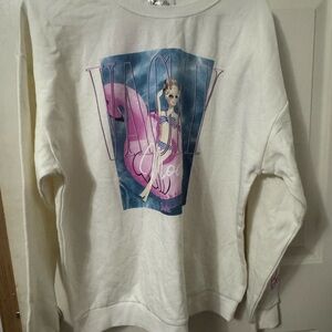 Barbie Cream Sweater with Pink and Blue Graphic